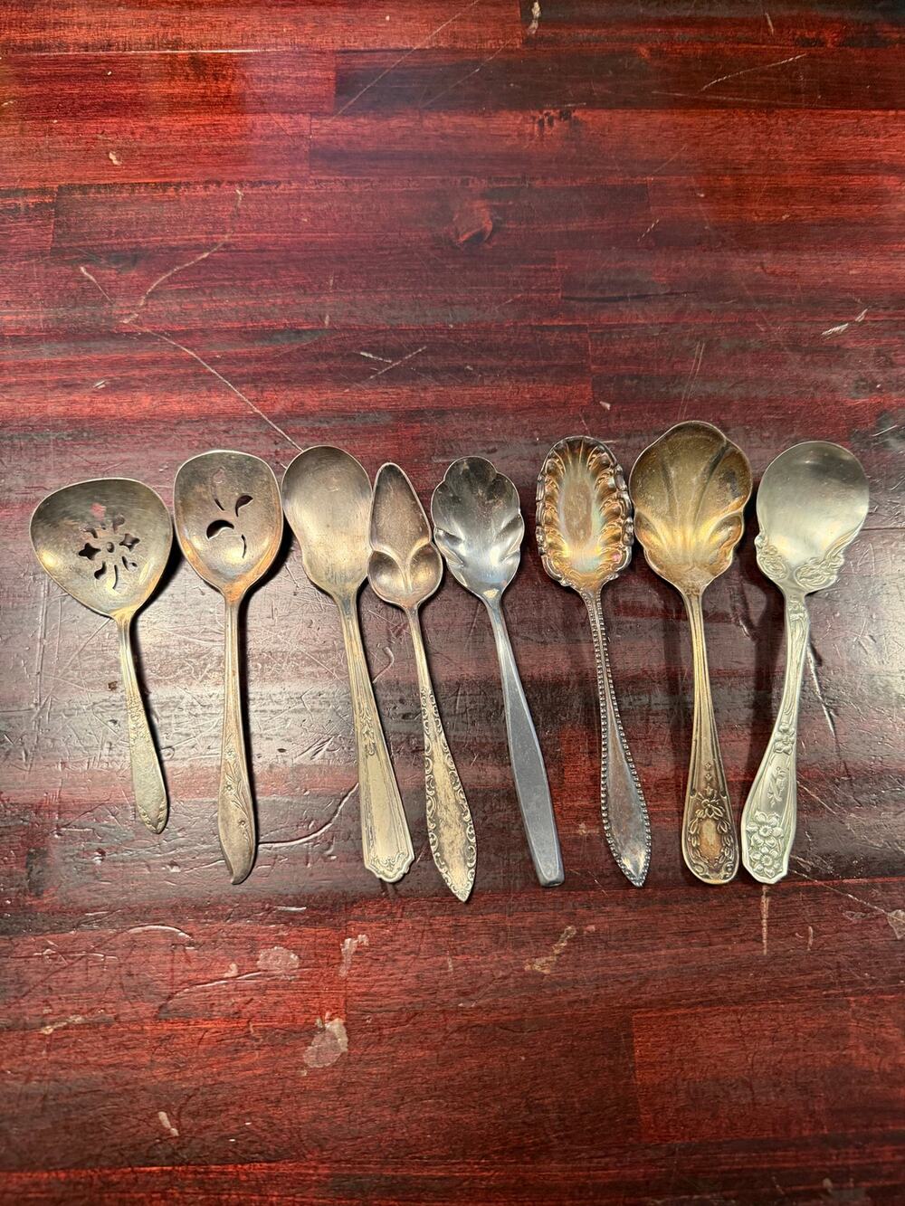 Lot of 8 Vintage Silverplate Specialty Spoons-Sugar -Shell Slotted -Berry Craft